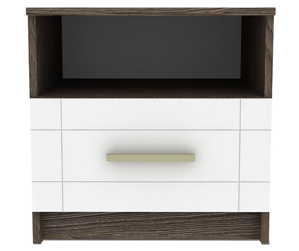 Table de chevet 1 tiroir bois chêne foncé et blanc Essil - Photo n°1