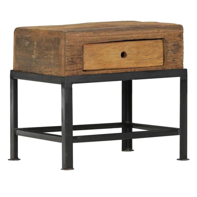 Table de chevet 1 tiroir bois de récupération et métal Likav - Photo n°1