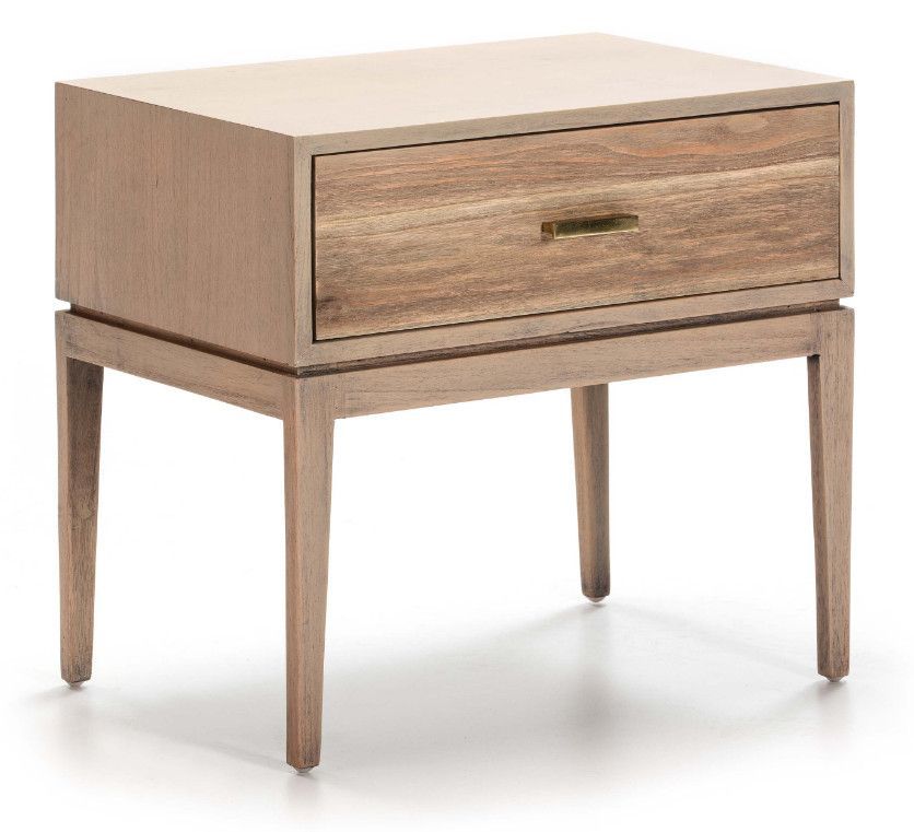 Table de chevet 1 tiroir bois massif grisé voilé Eighty - Photo n°1