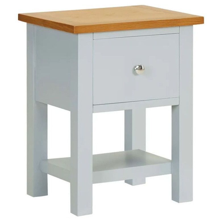 Table de chevet 1 tiroir chêne clair et pin massif blanc Pokan - Photo n°1