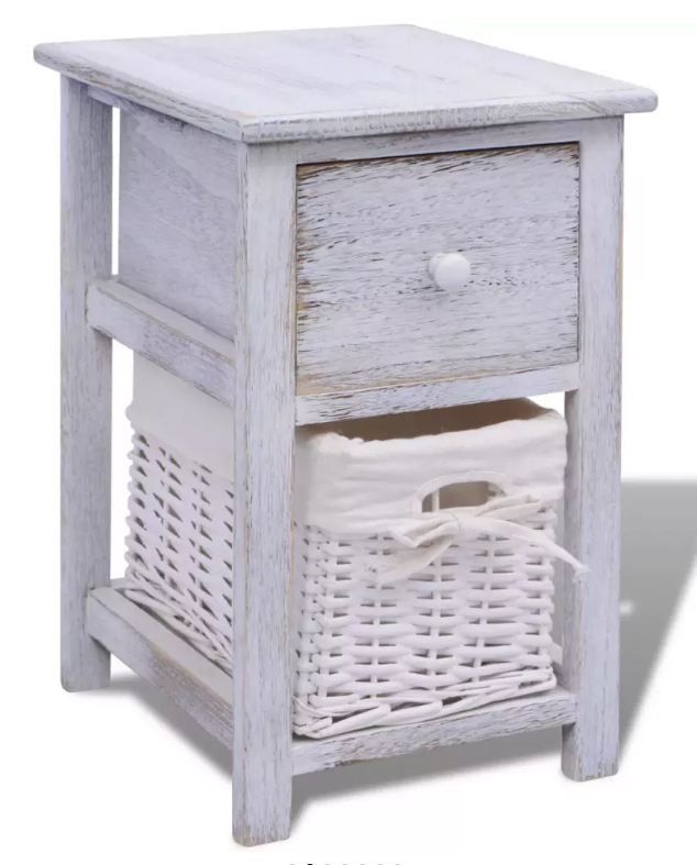 Table de chevet 1 tiroir et 1 panier paulownia massif clair Poupa - Photo n°1