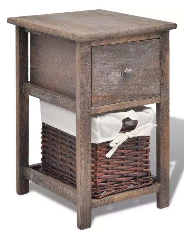 Table de chevet 1 tiroir et 1 panier paulownia massif foncé Poupa - Photo n°1