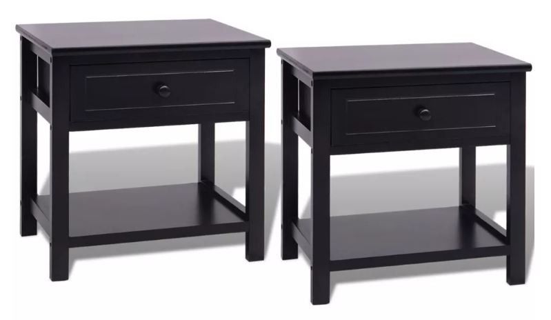 Table de chevet 1 tiroir et 1 plateau bois paulownia massif noir Mounira - Lot de 2 - Photo n°1