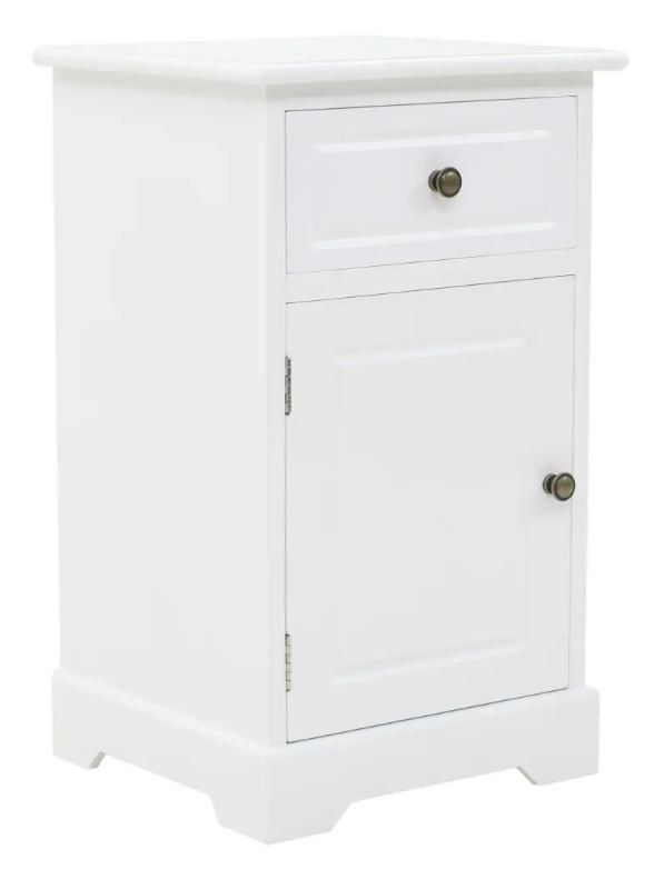 Table de chevet 1 tiroir et 1 porte pin massif blanc Frenchy - Photo n°1