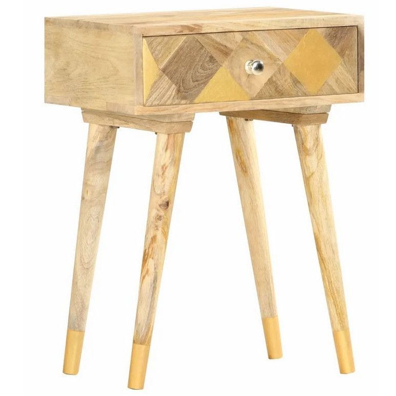 Table de chevet 1 tiroir manguier massif clair Kasya - Photo n°1