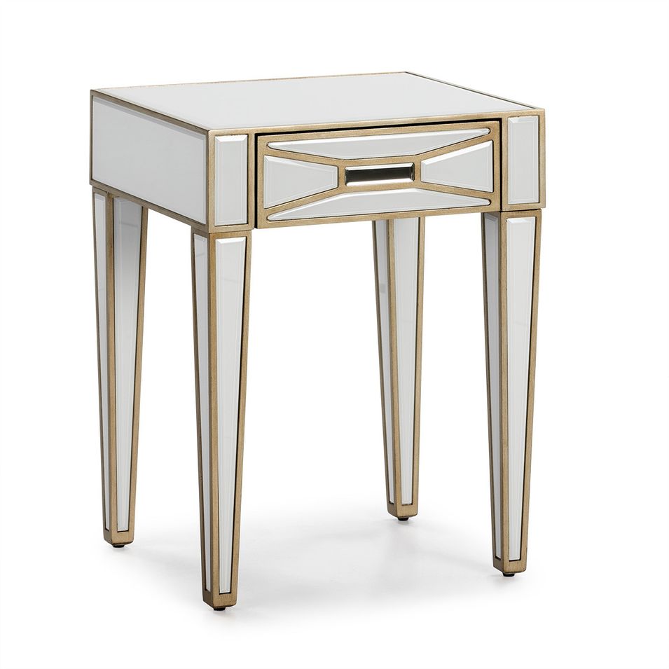 Table de chevet 1 tiroir miroir blanc et transparent Grecy - Photo n°1