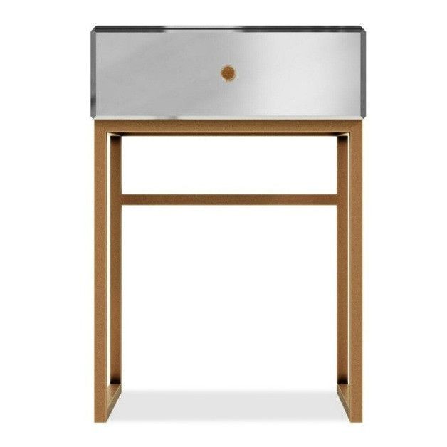 Table de chevet 1 tiroir miroir et pieds métal doré Abell - Photo n°2