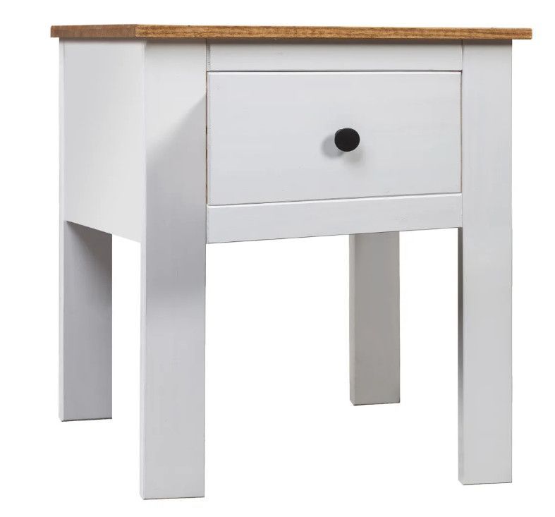 Table de chevet 1 tiroir pin massif blanc et clair Iris - Photo n°1
