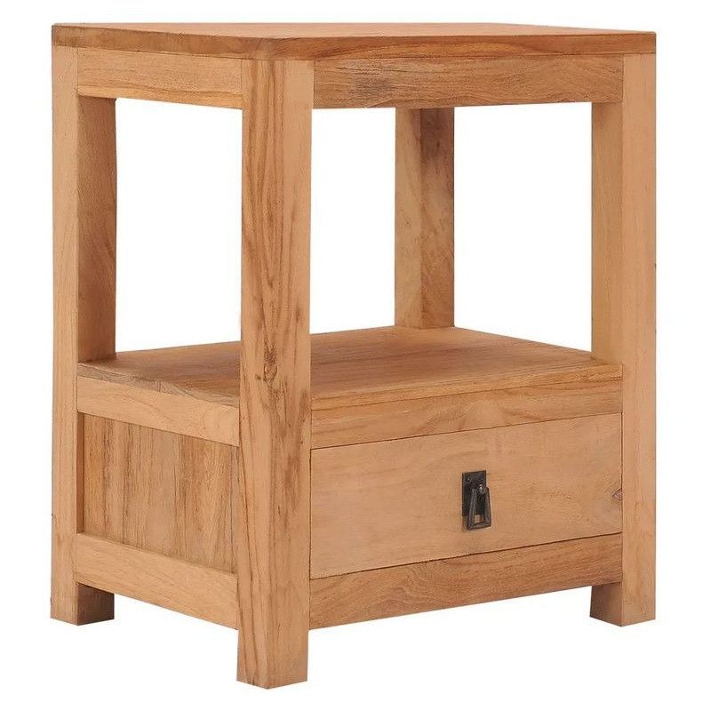 Table de chevet 1 tiroir teck massif clair Nelia - Photo n°1