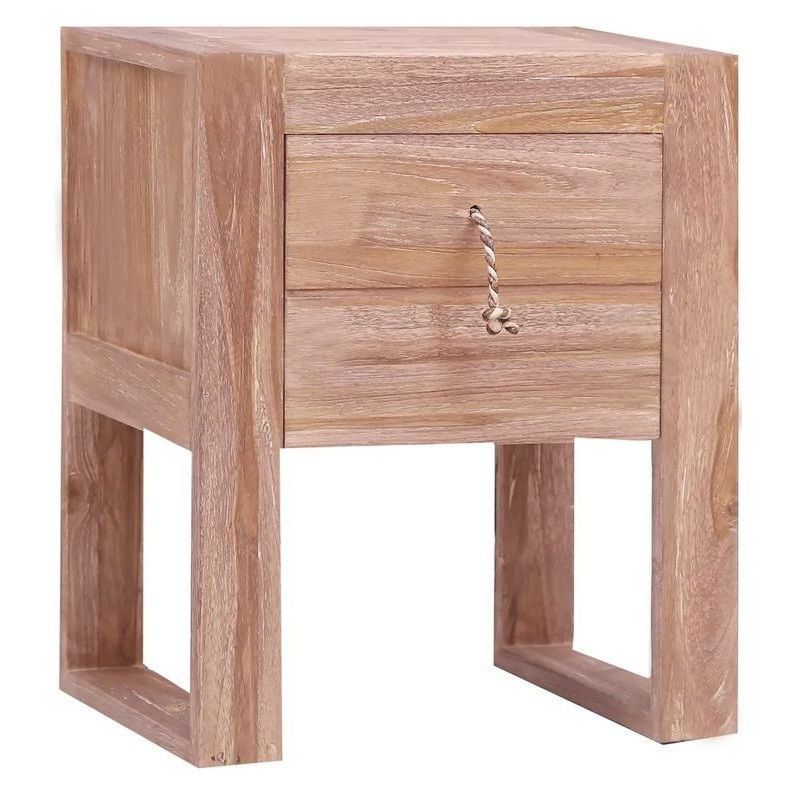 Table de chevet 1 tiroir teck massif clair Sarlia - Photo n°1
