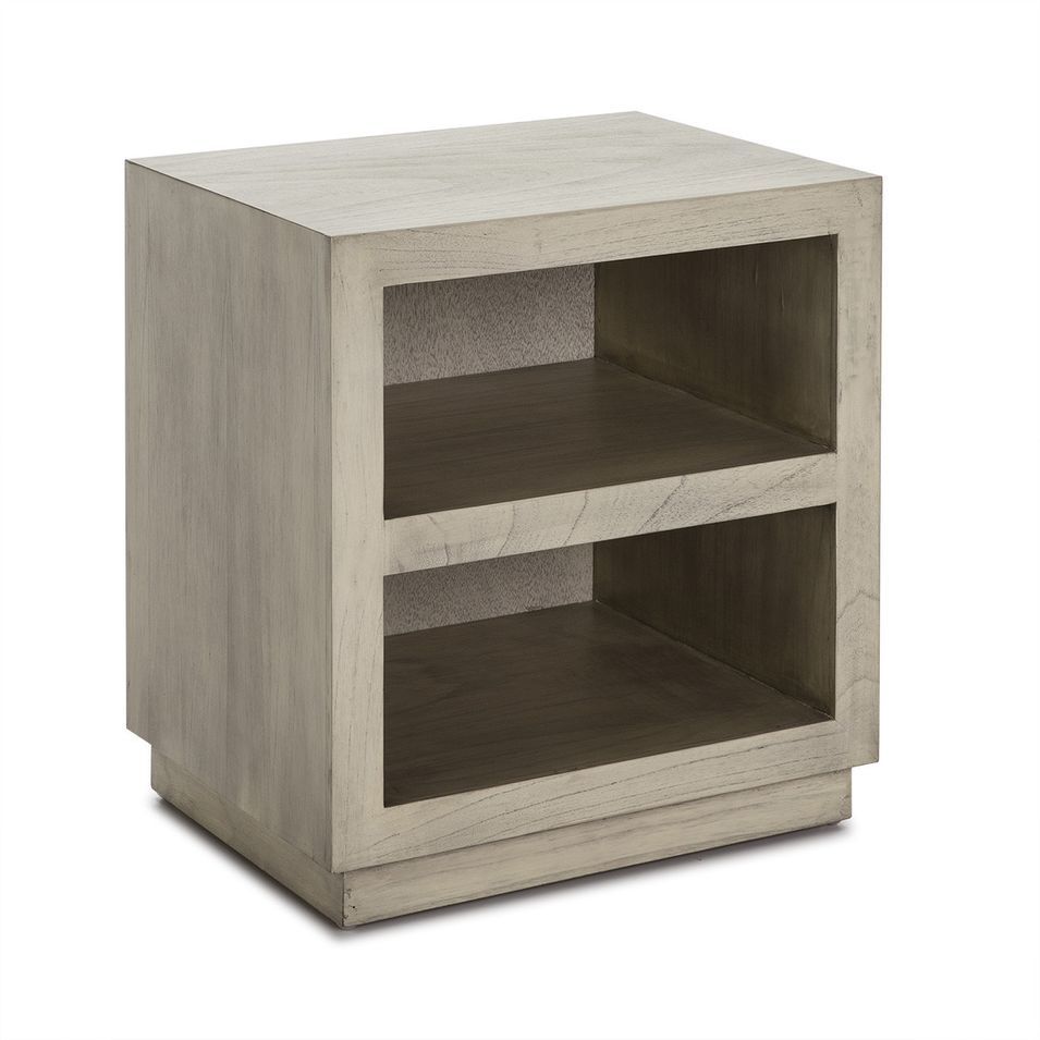 Table de chevet 2 niches bois massif grisé voilé Telo - Photo n°1