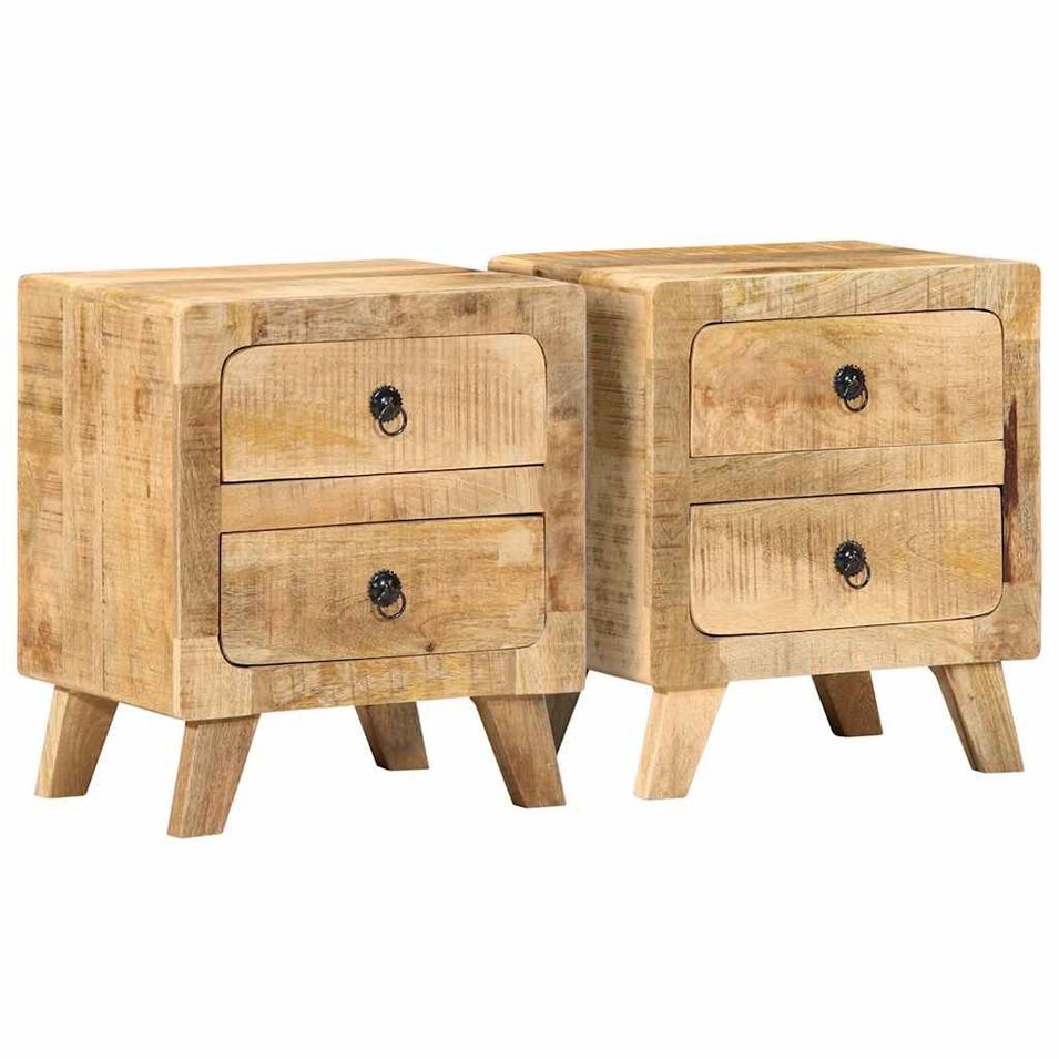 Table de chevet 2 pcs 40x32x46 cm bois massif de manguier brut - Photo n°1