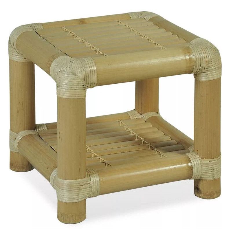 Table de chevet 2 plateaux bambou clair Woay - Photo n°1