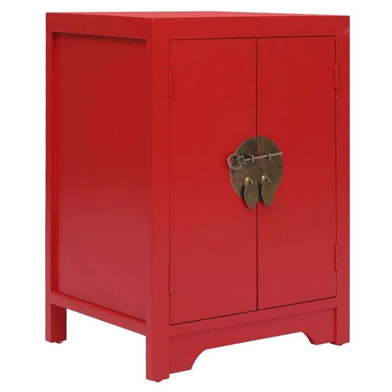 Table de chevet 2 portes paulownia massif rouge Firae - Photo n°1