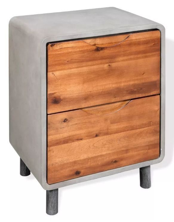Table de chevet 2 tiroirs acacia massif et pieds métal Nouria - Photo n°1