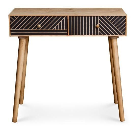 Table de chevet 2 tiroirs bois clair et noir Maniane - Photo n°1