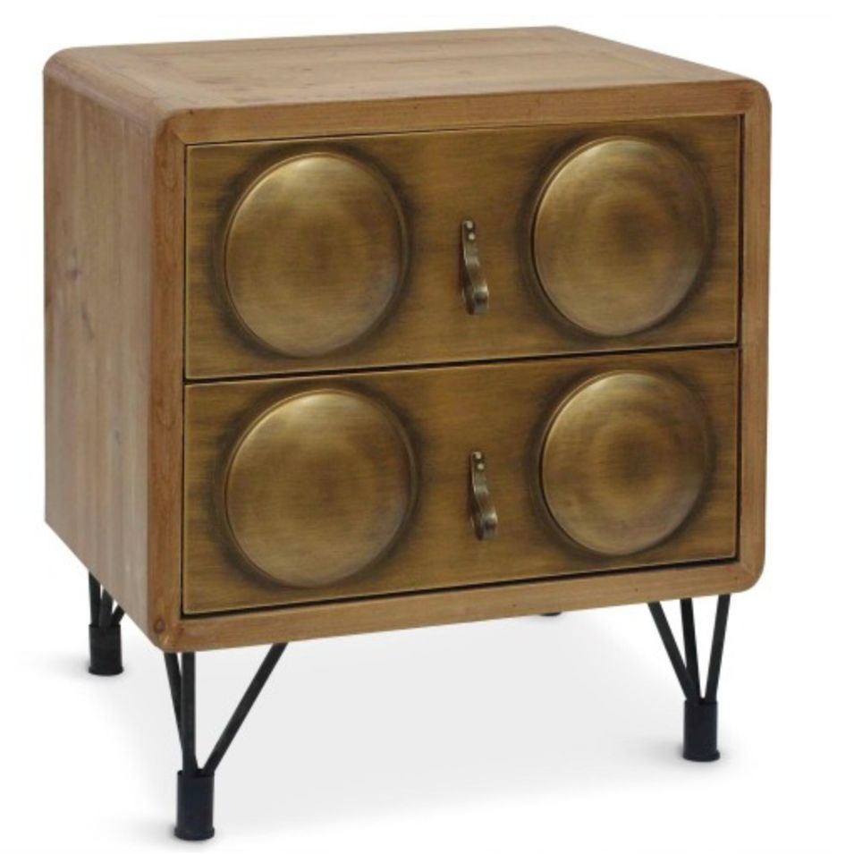 Table de chevet 2 tiroirs bois et métal bronze Biba - Photo n°1