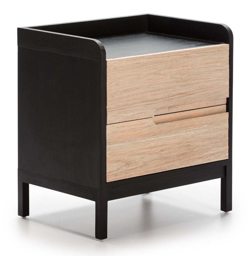 Table de chevet 2 tiroirs bois gris voilé et noir Lain - Photo n°1