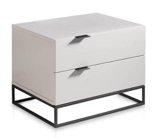 Table de chevet 2 tiroirs bois laqué et acier noir Ciora - Photo n°1