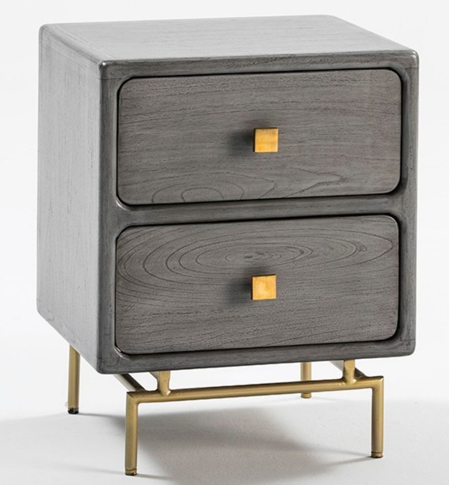 Table de chevet 2 tiroirs bois massif peint gris Bar - Photo n°1