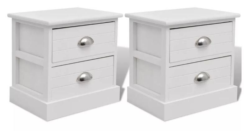 Table de chevet 2 tiroirs bois paulownia blanc Laula - Lot de 2 - Photo n°1