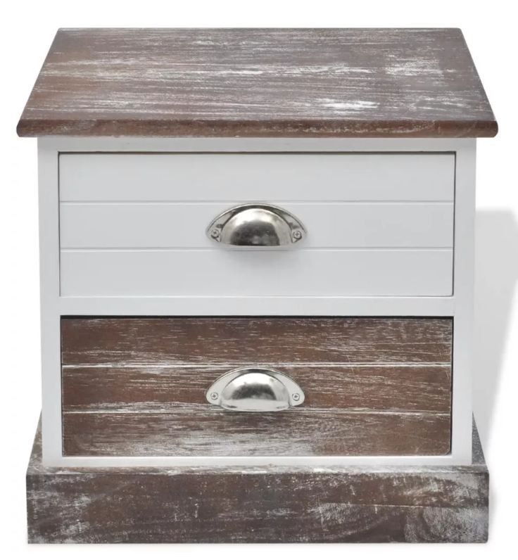 Table de chevet 2 tiroirs bois paulownia foncé et blanc Poupa - Lot de 2 - Photo n°1