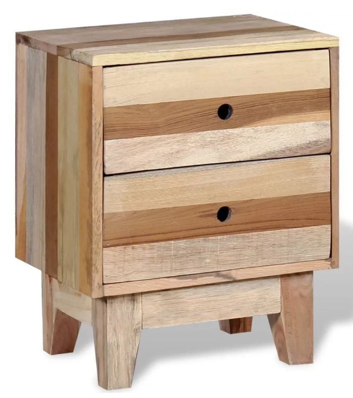 Table de chevet 2 tiroirs bois recyclé clair Induka - Photo n°1