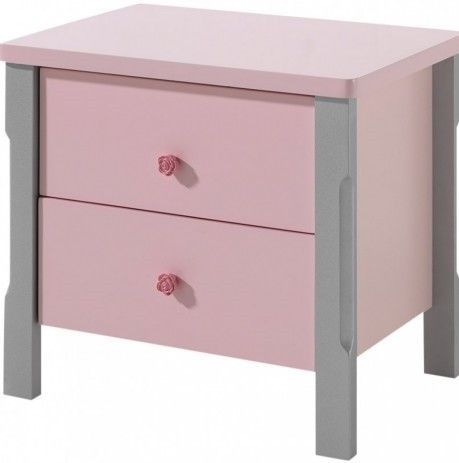 Table de chevet 2 tiroirs gris et rose Girly - Photo n°1