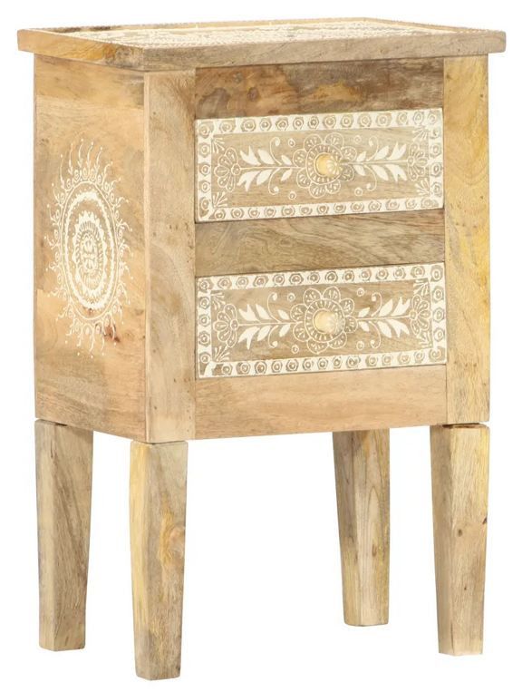 Table de chevet 2 tiroirs manguier massif clair Tilun - Photo n°1