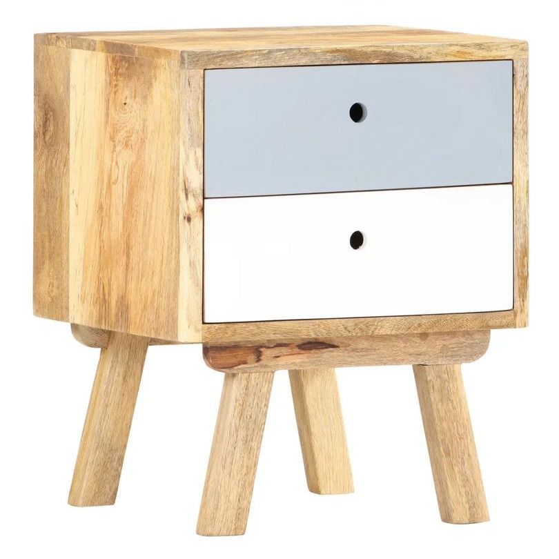 Table de chevet 2 tiroirs manguier massif clair Mbila H 50 cm - Photo n°1