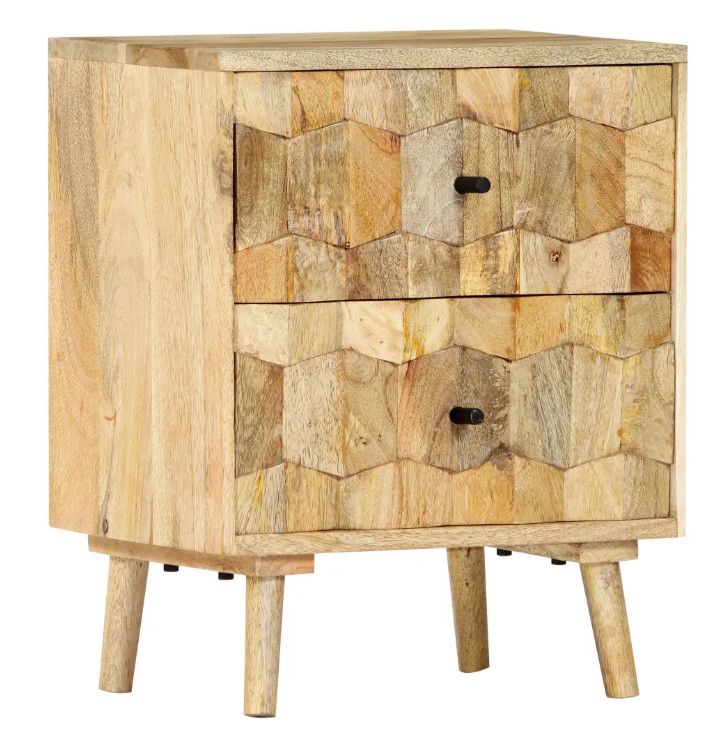 Table de chevet 2 tiroirs manguier massif clair Sopra - Photo n°1