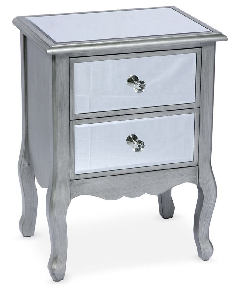 Table de chevet 2 tiroirs miroir argenté Venio - Photo n°1