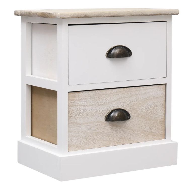 Table de chevet 2 tiroirs paulownia clair et blanc Amatar- Lot de 2 - Photo n°1