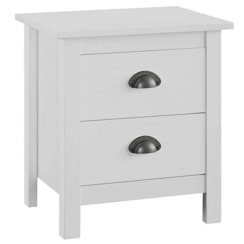 Table de chevet 2 tiroirs pin massif blanc Berti - Lot de 2 - Photo n°1