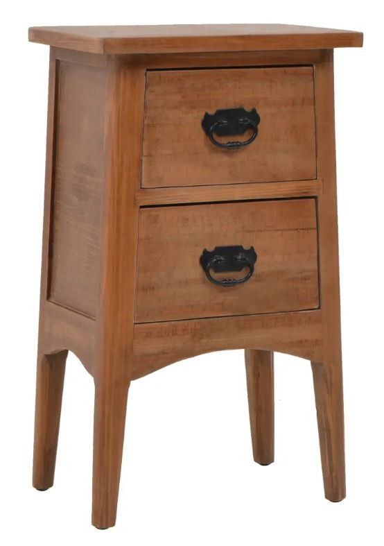 Table de chevet 2 tiroirs pin massif foncé Maxine - Photo n°1