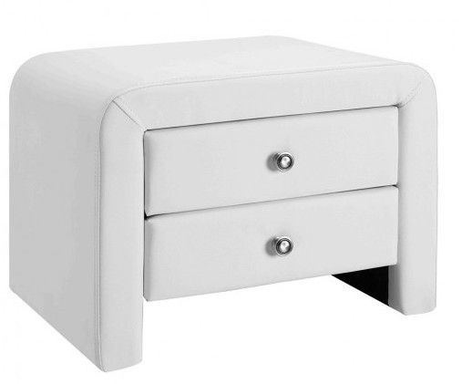 Table de chevet 2 tiroirs simili cuir blanc Sleepa - Photo n°1