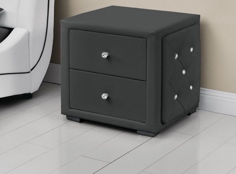 Table de chevet 2 tiroirs simili cuir gris Sunna - Photo n°1