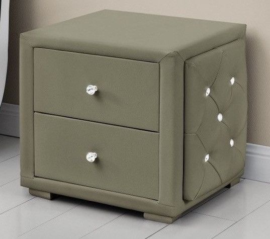 Table de chevet 2 tiroirs simili cuir taupe Sunna - Photo n°1