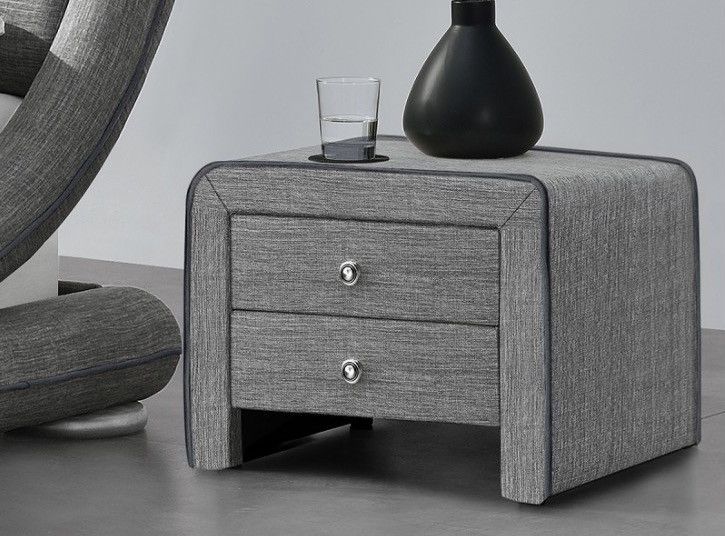 Table de chevet 2 tiroirs tissu gris clair liseré Sleepa - Photo n°1
