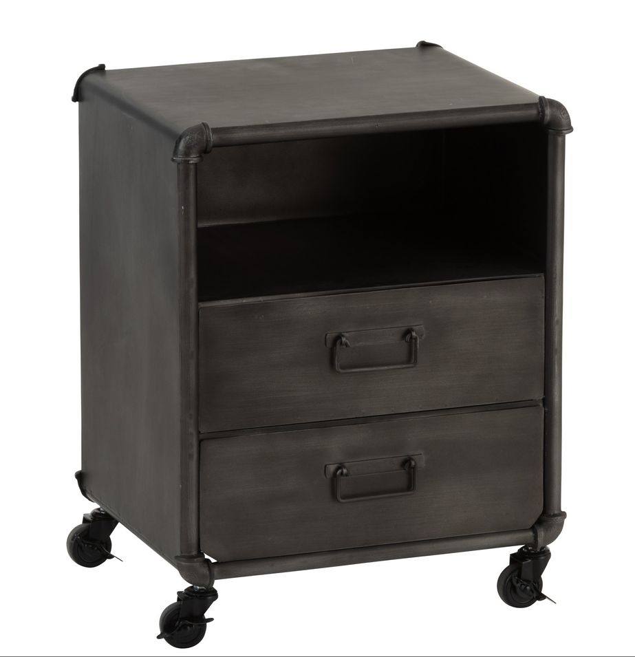 Table de chevet 2 tiroirs tube métal gris Mathi L 45 cm - Photo n°1