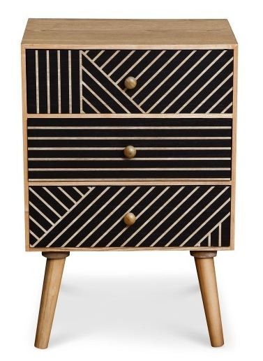 Table de chevet 3 tiroirs bois clair et noir Maniane - Photo n°1