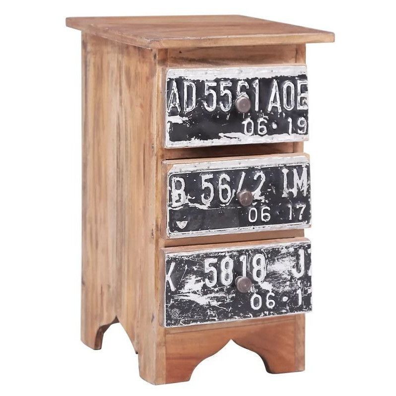 Table de chevet 3 tiroirs bois de récupération foncé Botil - Photo n°1
