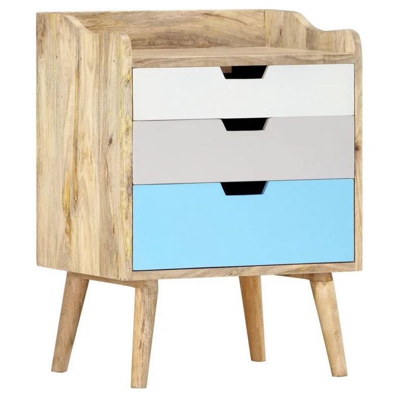 Table de chevet 3 tiroirs manguier massif clair Mbila - Photo n°1