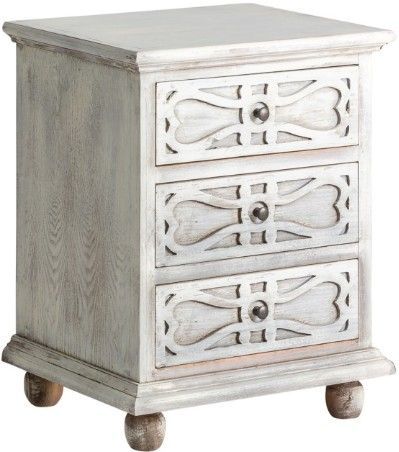 Table de chevet 3 tiroirs pin massif blanc vieilli Ninas - Photo n°1