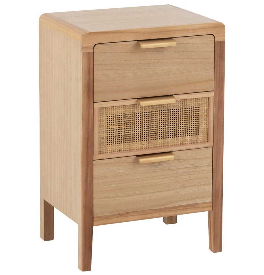Table de chevet 3 tiroirs rotin massif clair Arturo L 40 cm - Photo n°1