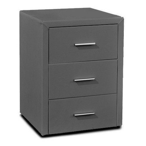 Table de chevet 3 tiroirs simili cuir gris Mothe - Photo n°1