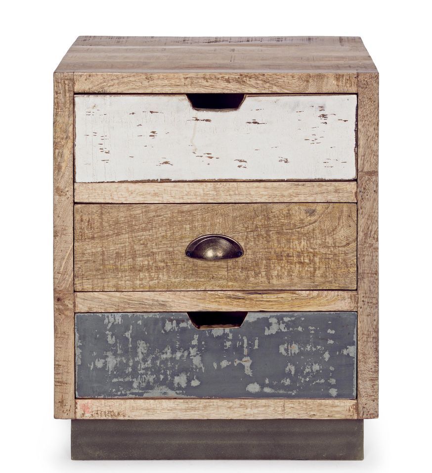 Table de chevet 3 tiroirs VINTA – bois massif de manguier – 50 x 60 cm - Photo n°1