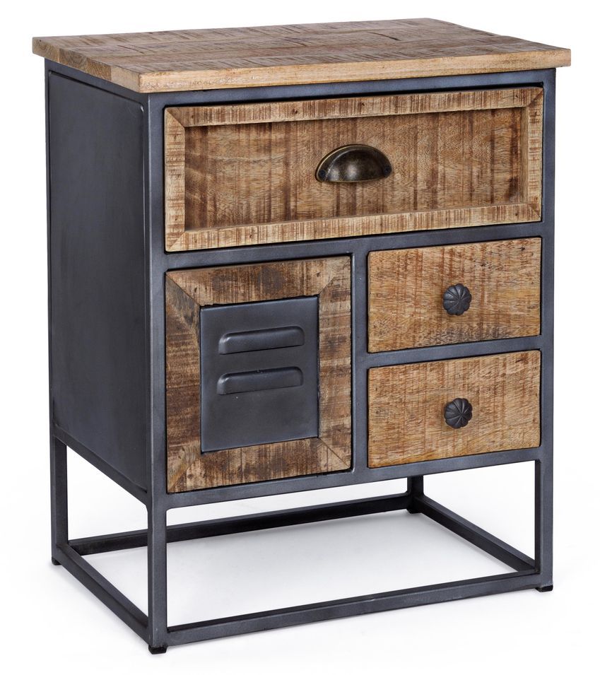 Table de chevet acier et bois bicolore 4 tiroirs Rupi L 45 cm - Photo n°1