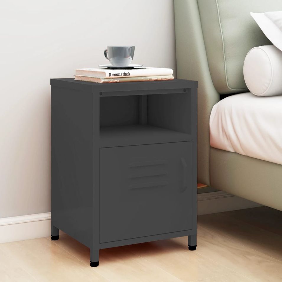 Table de chevet Anthracite 35x35x51 cm Acier - Photo n°1