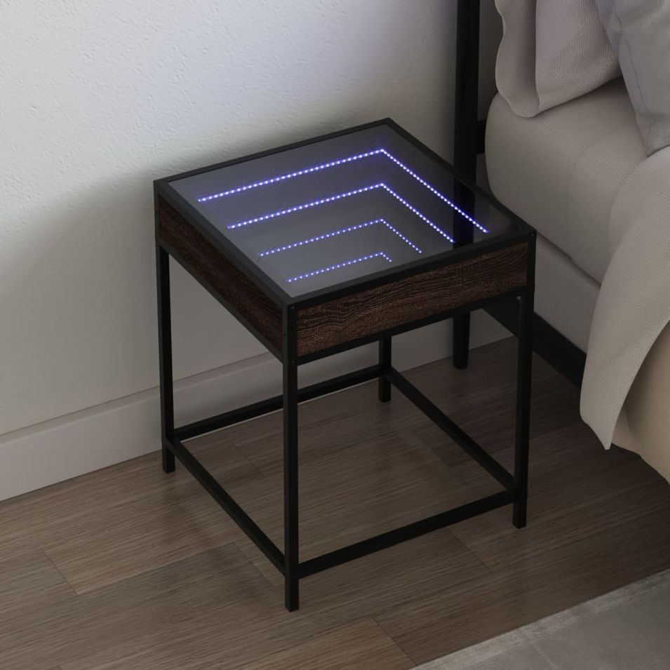 Table de chevet avec LED infini chêne marron 40x40x51 cm - Photo n°1